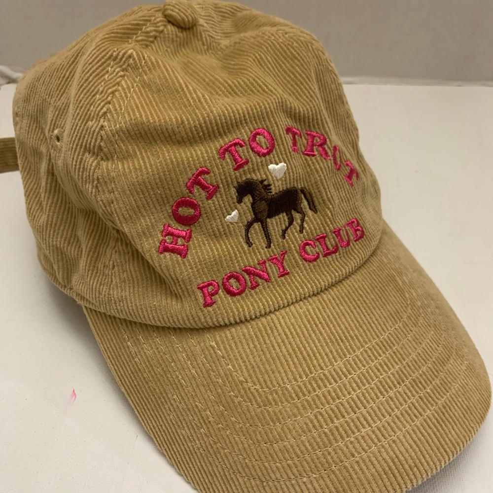 Aeropostale Tan Corduroy Cap Embroidered Hot to Trot Pony Club
